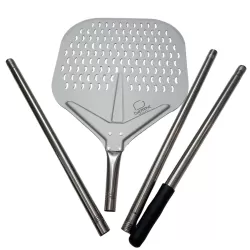 Rechthoekige pizzaschep met geperforeerd blad van aluminium