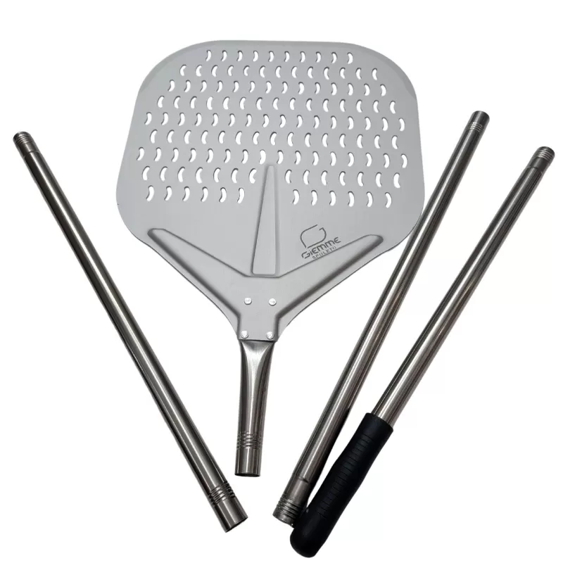 Rechthoekige pizzaschep met geperforeerd blad van aluminium