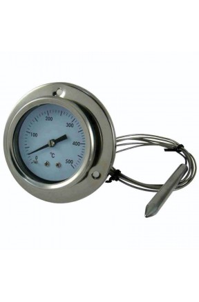 Thermomètre inox 500 °C pour four avec sonde flexible et fixation à vis