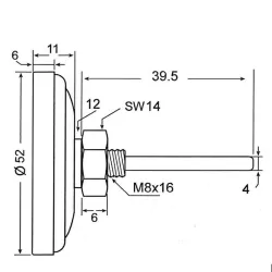 Betrouwbare en nauwkeurige bimetallic thermometer voor temperaturen tot 500 °C