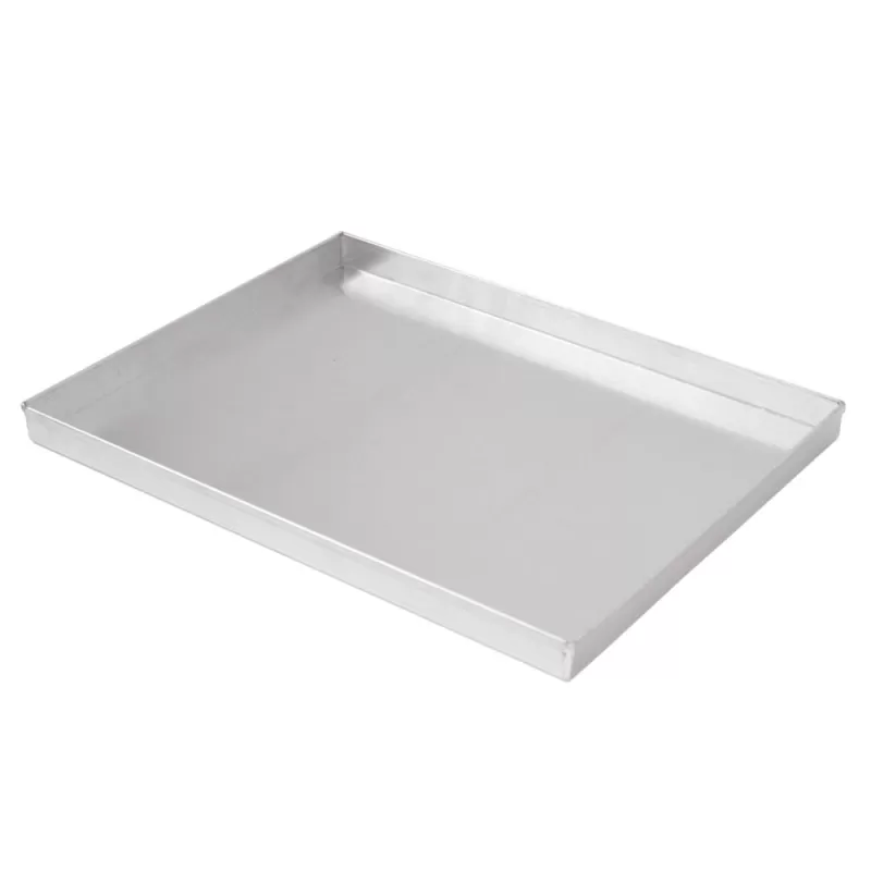 Voedselveilige aluminium ovenschaal 39x30 cm met hoge rand, ideaal voor langdurig bakken van pizza, groenten en gebak.