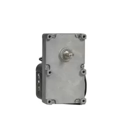 Compacte draaispitmotor van 16x10x10 cm met rotatie van ongeveer 2 omwentelingen per minuut.