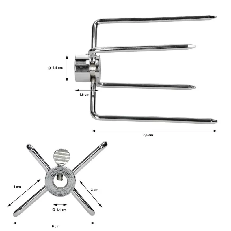 Horquilla para carne lateral cromada para varillas cuadradas sección 8 mm.