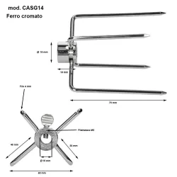 Zijdelingse vleesvork voor vierkante, ronde en driehoekige spiesen